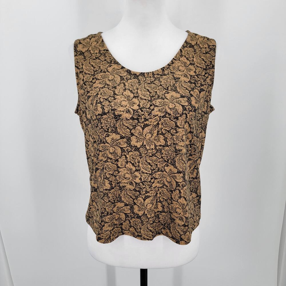 Betsy Lauren Petites Tank Womens 12P Tan Black Gold Metallic Threading Vintage